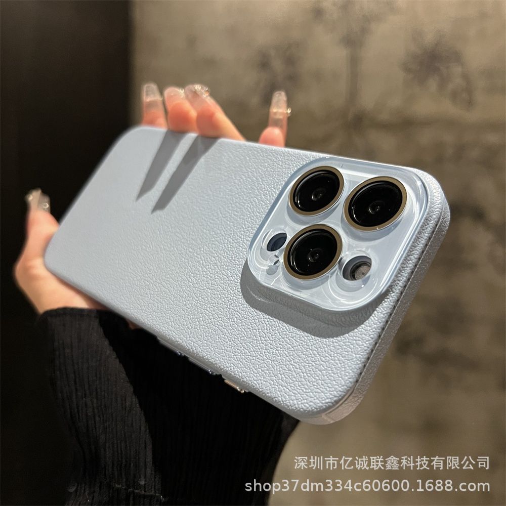 Lychee pattern solid color suitable for iPhone 15plus phone case iPhone14 Pro Max crystal lens film 13 matte pic 24