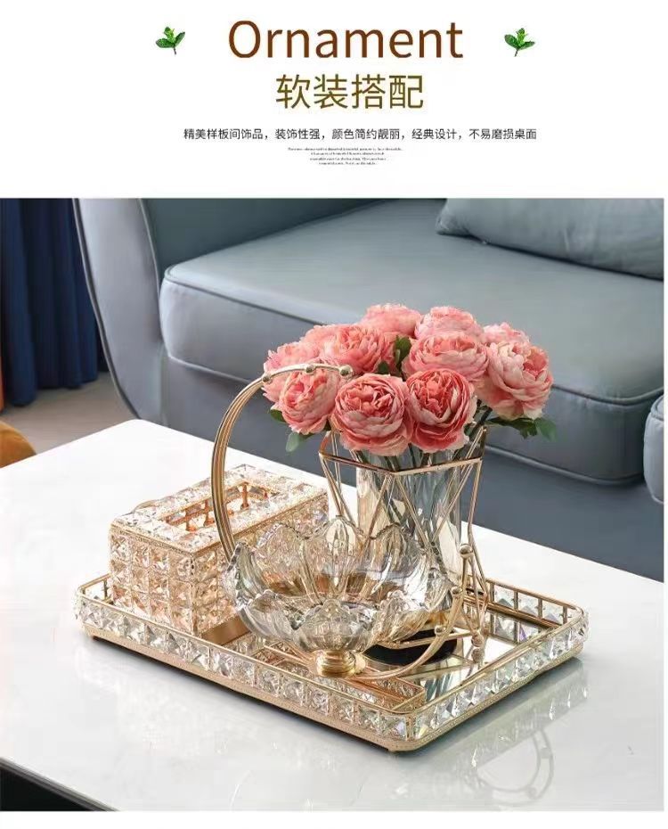 轻奢风水果盘客厅家用茶几摆件创意果盘网红长方形镜面玻璃托盘详情2
