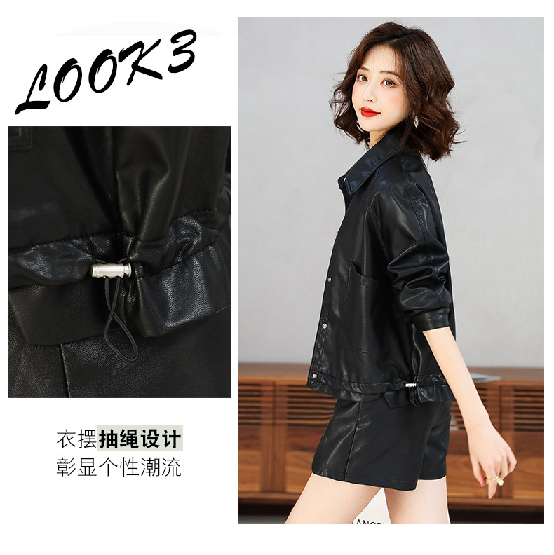 2022年新款春秋小皮衣女外套短款机车服韩版修身长袖pu皮夹克详情7