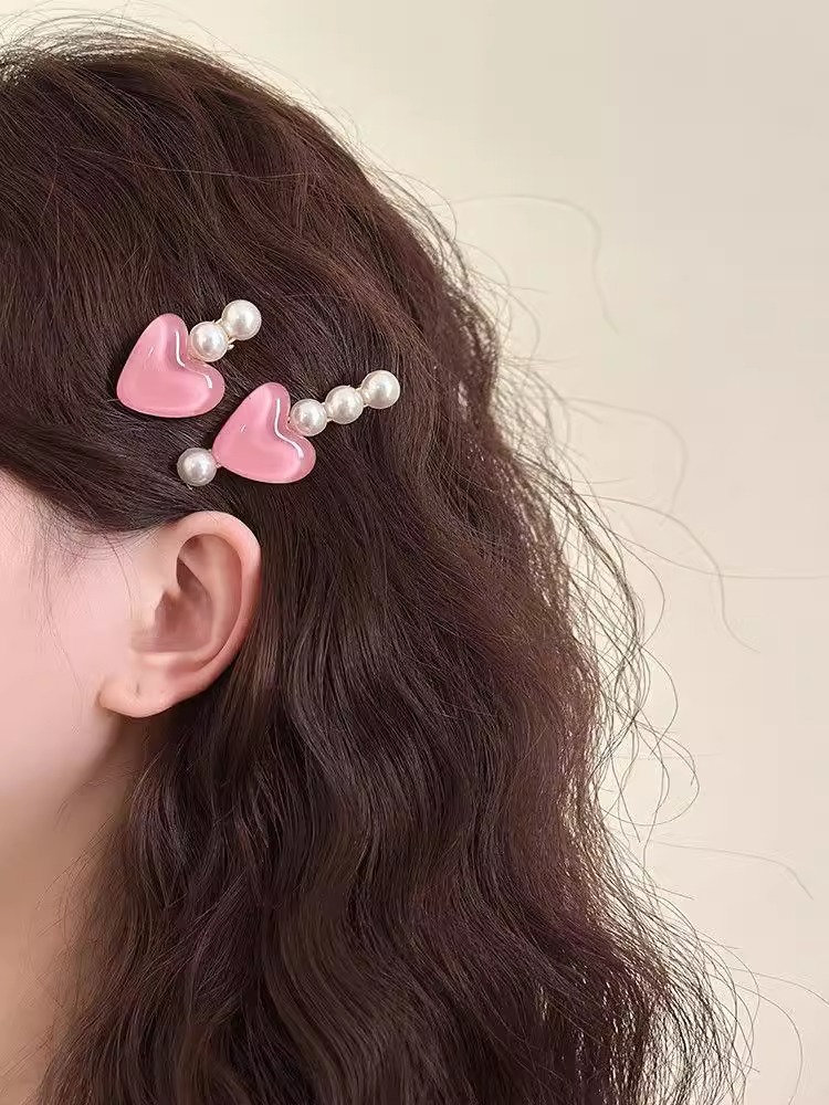 Sweet pearl heart-shaped hair clips, forehead fringe clips, girlish princess hair clips, cute duckbill clips, hair accessories pic 5