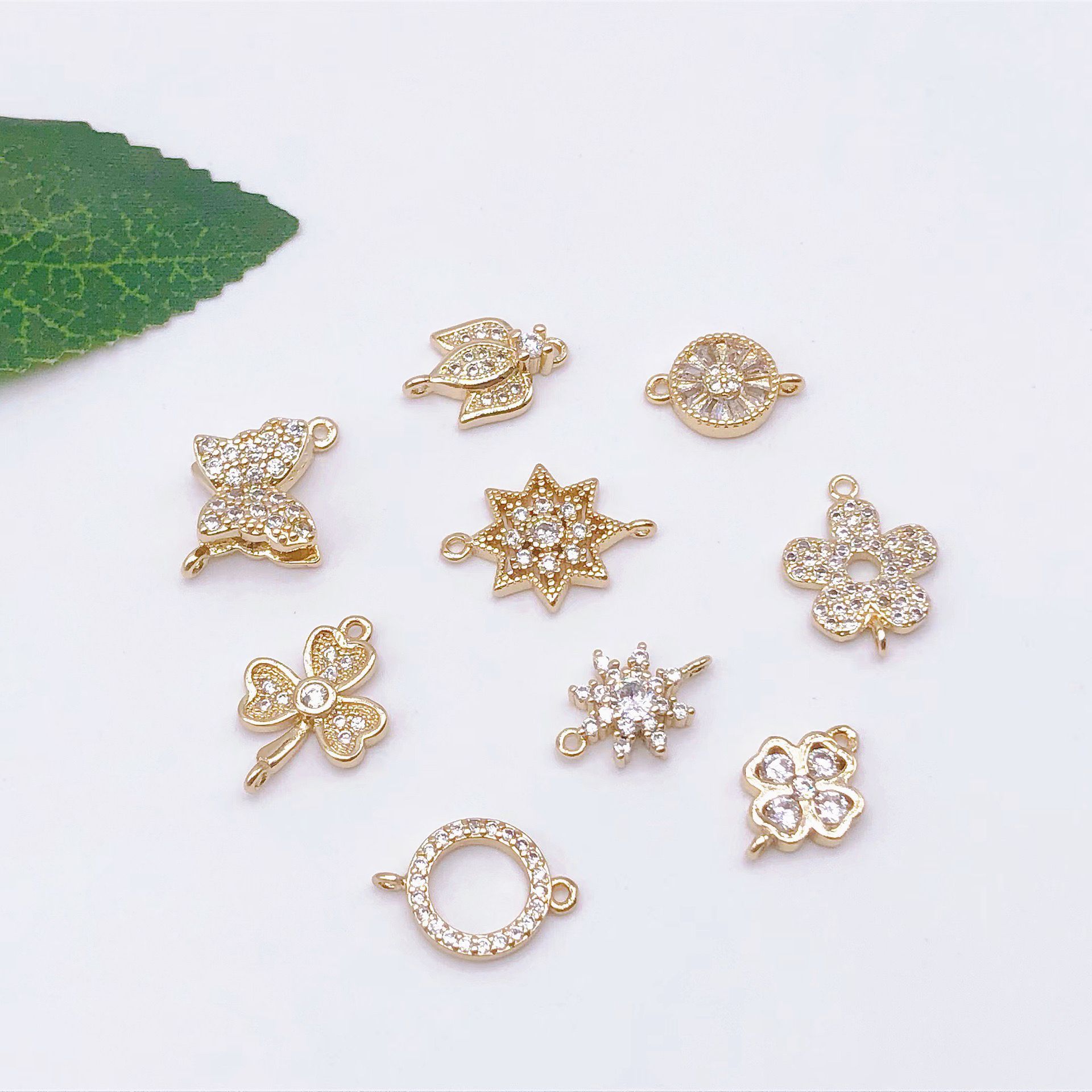 14k包真金保色潮流饰品微镶锆石双吊星星月亮雪花diy饰品配件材料详情2