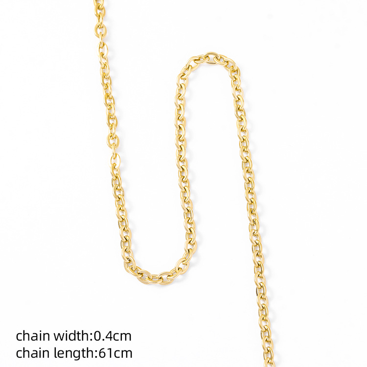14k gold-plated genuine European and American style thick chain long flat square hole chain bracelet titanium steel necklace color retention pic 3