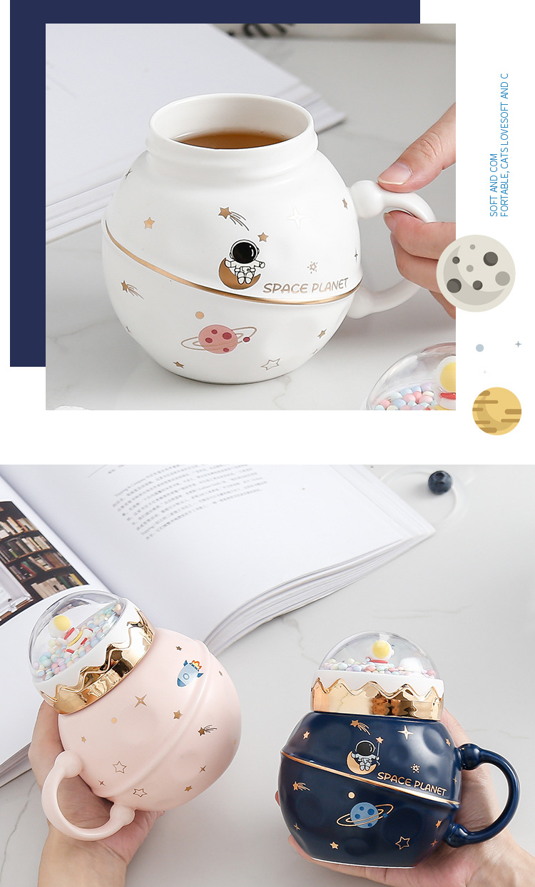 Cartoon creative design for viewing, astronaut planet, space ceramic cups, mugs, cute girl cups, student couple small gifts pic 3