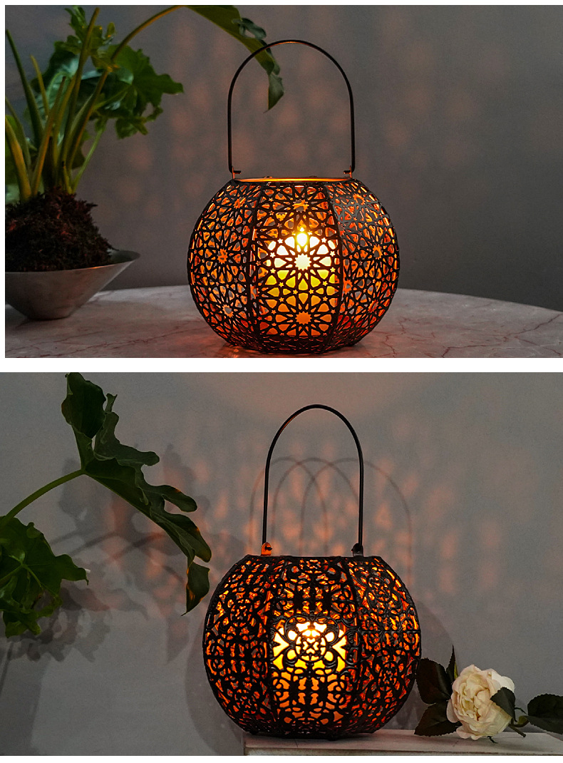 跨境新品万圣节镂空铁艺南瓜灯灯笼烛台场景氛围布置家居摆件装饰详情9