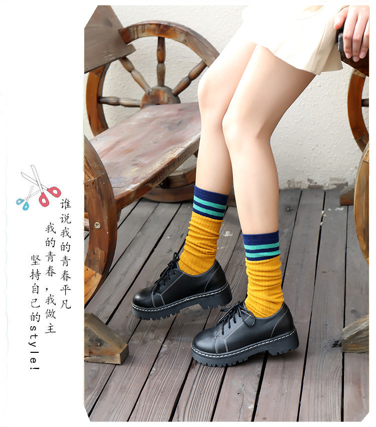 Dui Dui Socks, Japanese-style autumn and winter pure cotton striped mid-calf socks, thin college style high calf socks boots, sock covers, long calf socks pic 13