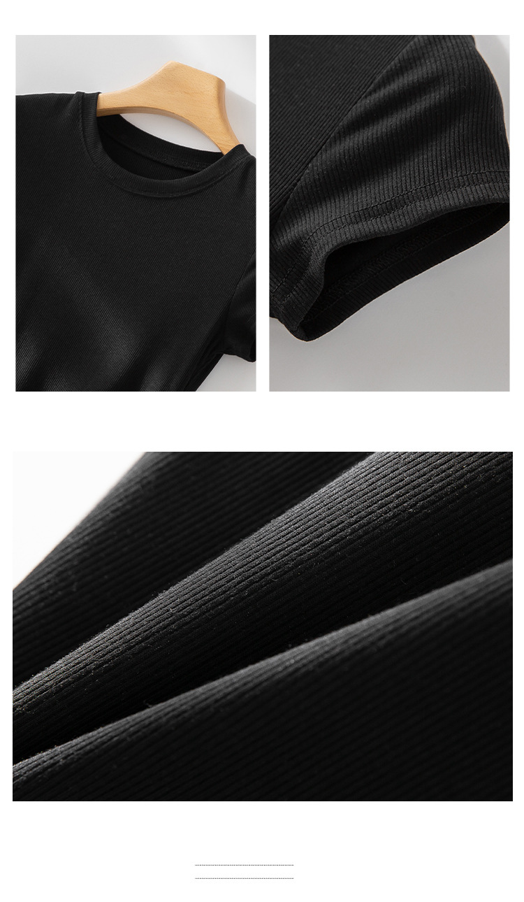 韩版简约针织短袖T恤女夏季新款小众设计感修身百搭圆领纯色上衣详情19