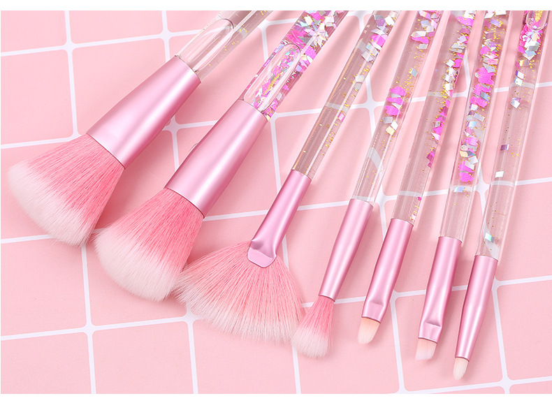 Flowing sand and sequin makeup brush set: 7 pieces of flowing sand liquid oil-filled handle, transparent crystal sequin and diamond handle makeup brushes pic 13