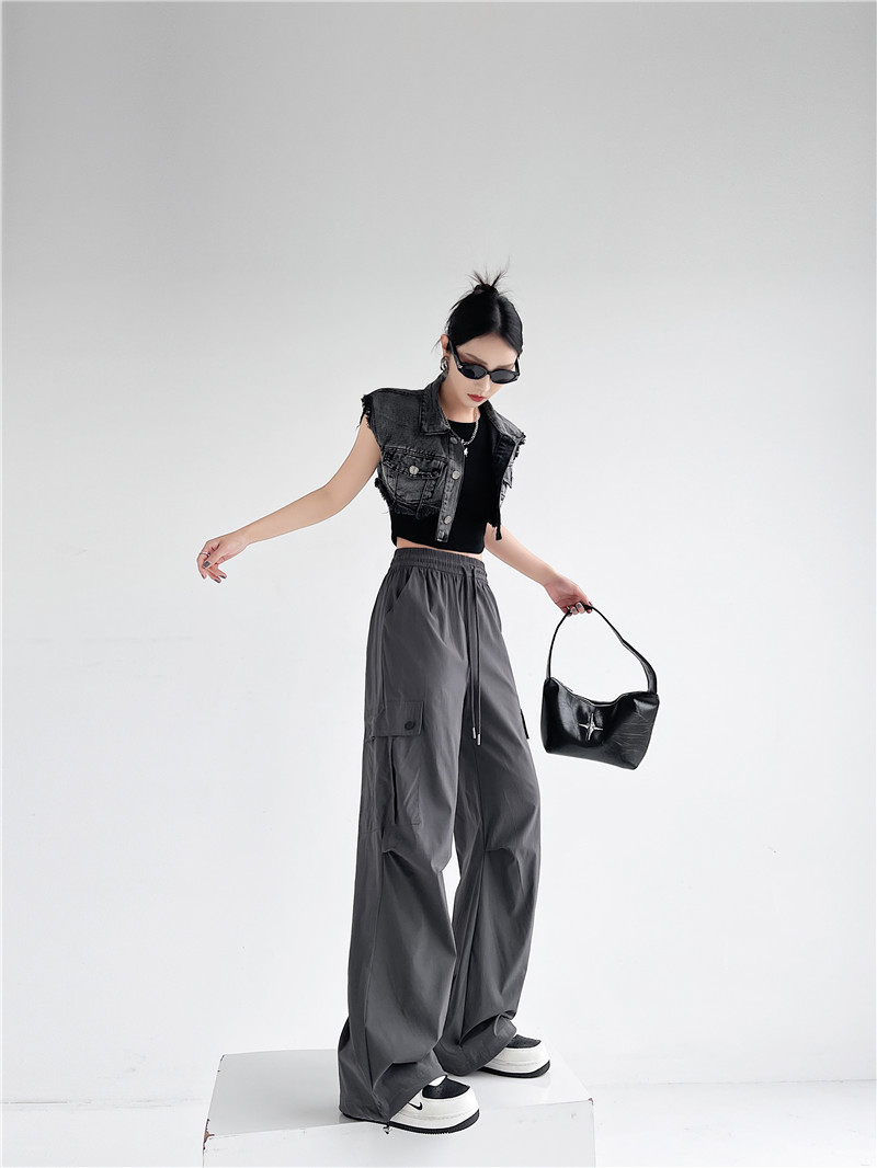 2024抽绳束脚工装休闲裤女春夏薄款设计感褶皱宽松美式长裤子详情7