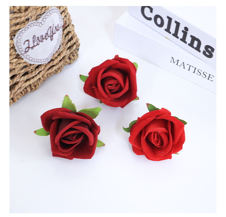 批发5cm绒布玫瑰花蕾仿真花 新娘手腕花DIY婚庆手捧蛋糕装饰花头详情31