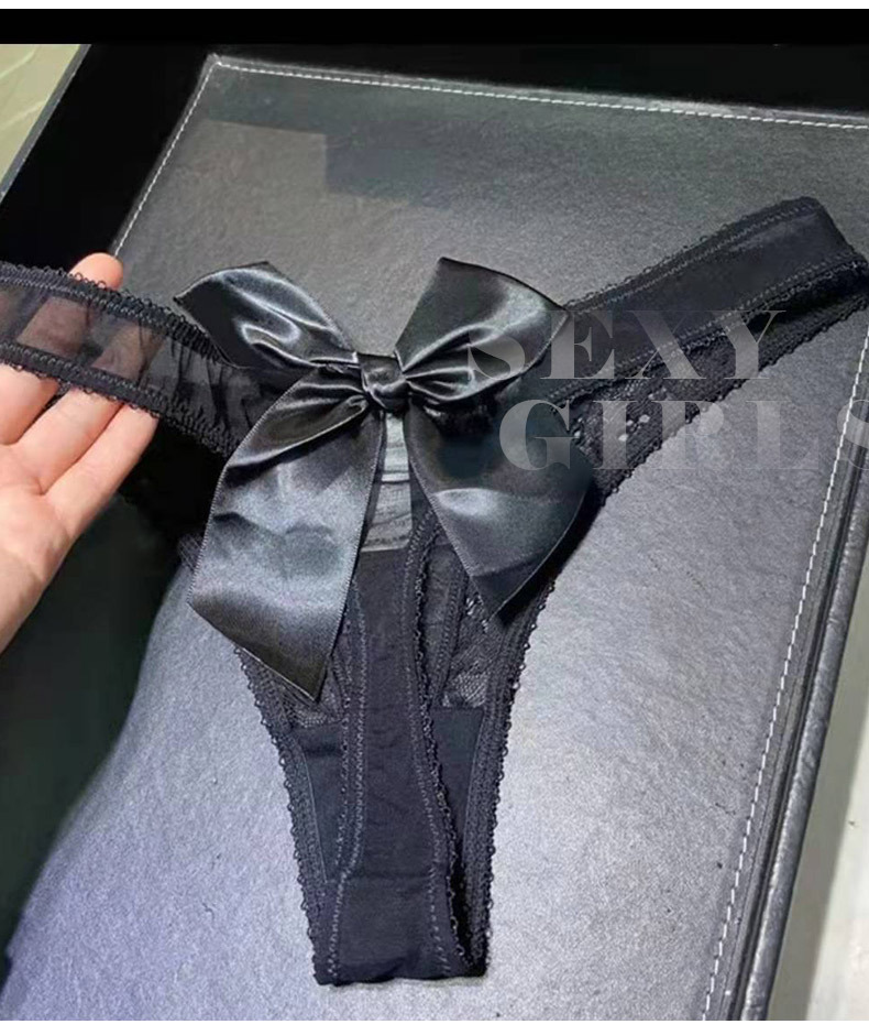 性惑镂空大蝴蝶结丁字裤诱惑半包臀内裤蕾丝情趣内裤详情3