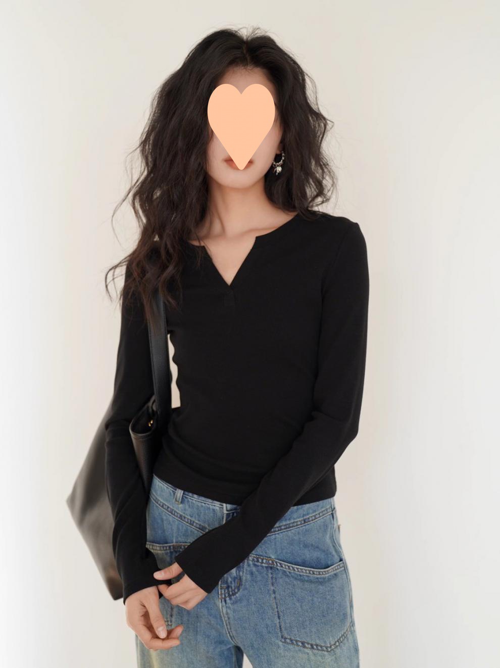 Floral grey V-neck modal base top for women, new autumn 2024 solid color slim fit paired with long-sleeved T-shirt pic 8