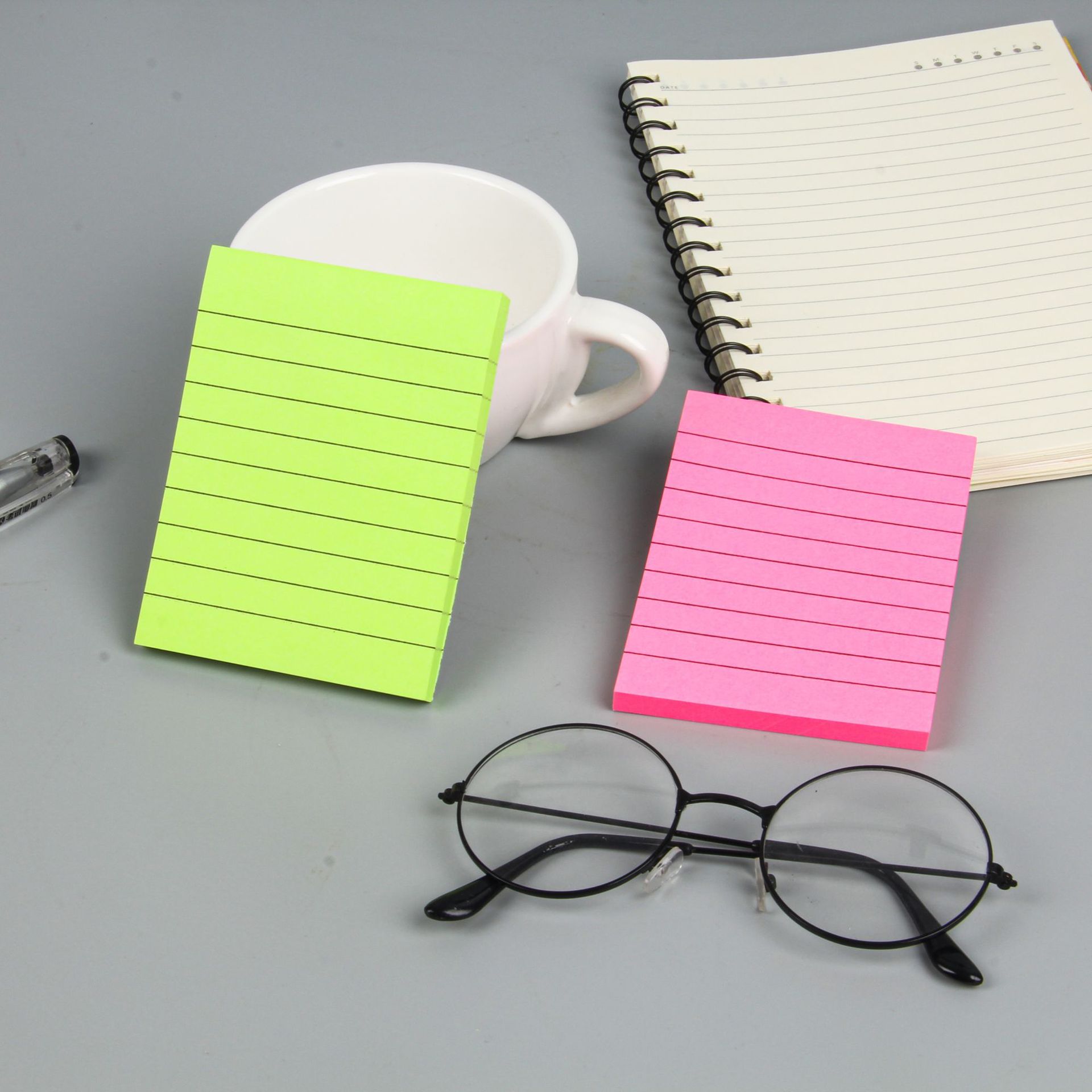 Wholesale of 80-page fluorescent color sticky notes for office and student square striped note-taking and accounting portable sticky notes pic 6