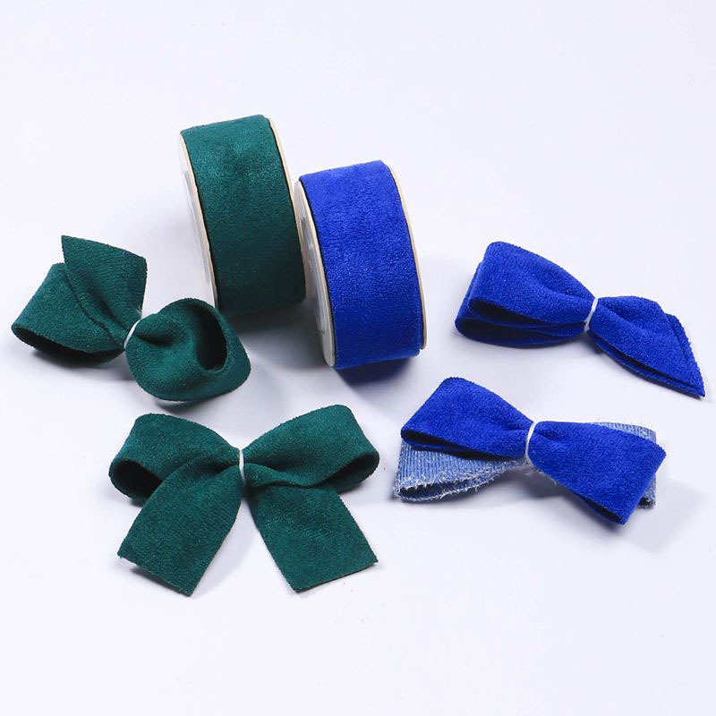 Korean solid-color flocked deerskin micro-elastic webbing DIY bow hair accessory pet chest strap clothes bow tie pic 2
