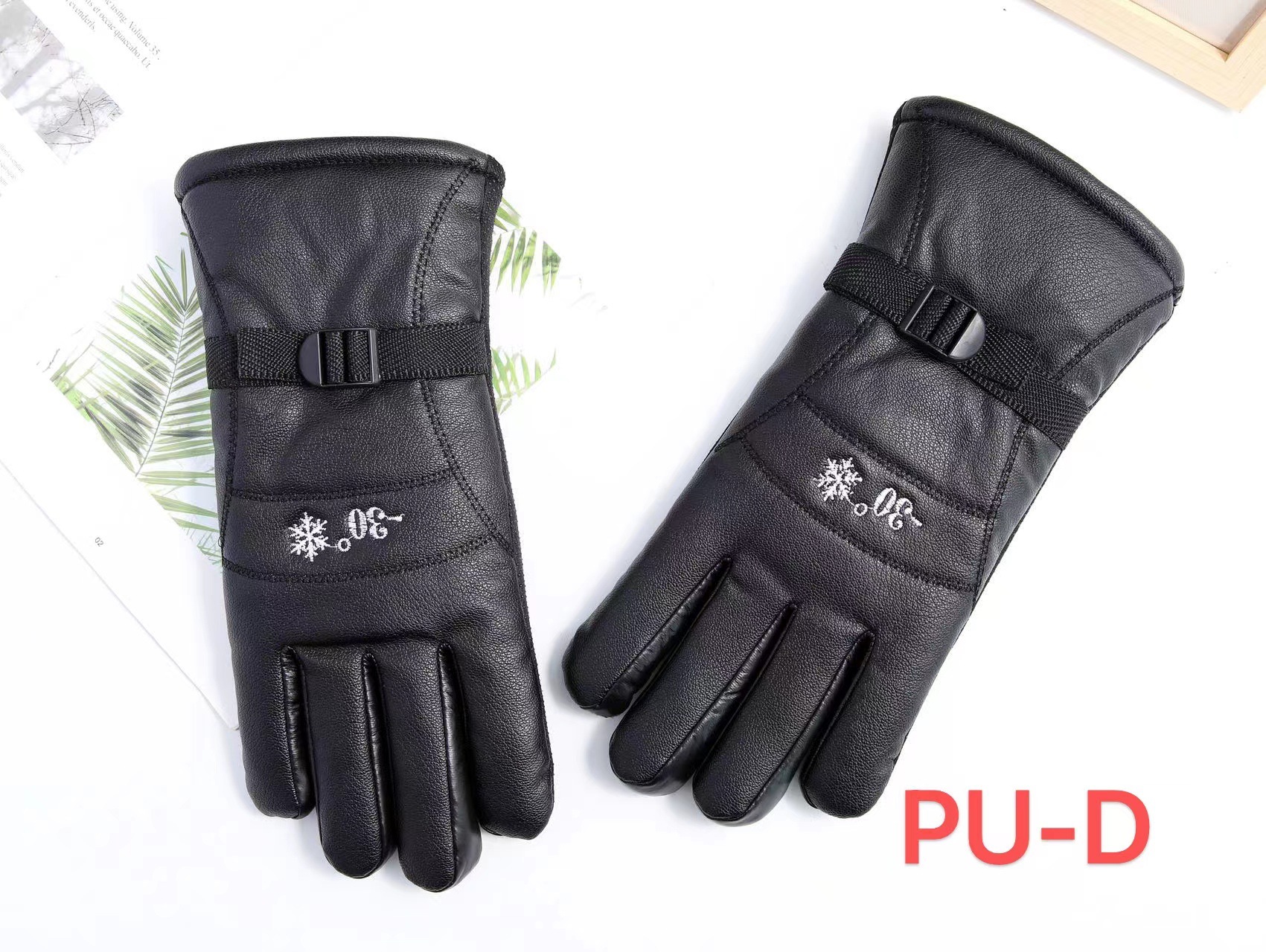 跨境加长加厚PU骑行手套加绒防滑防水滑雪保暖手套详情2