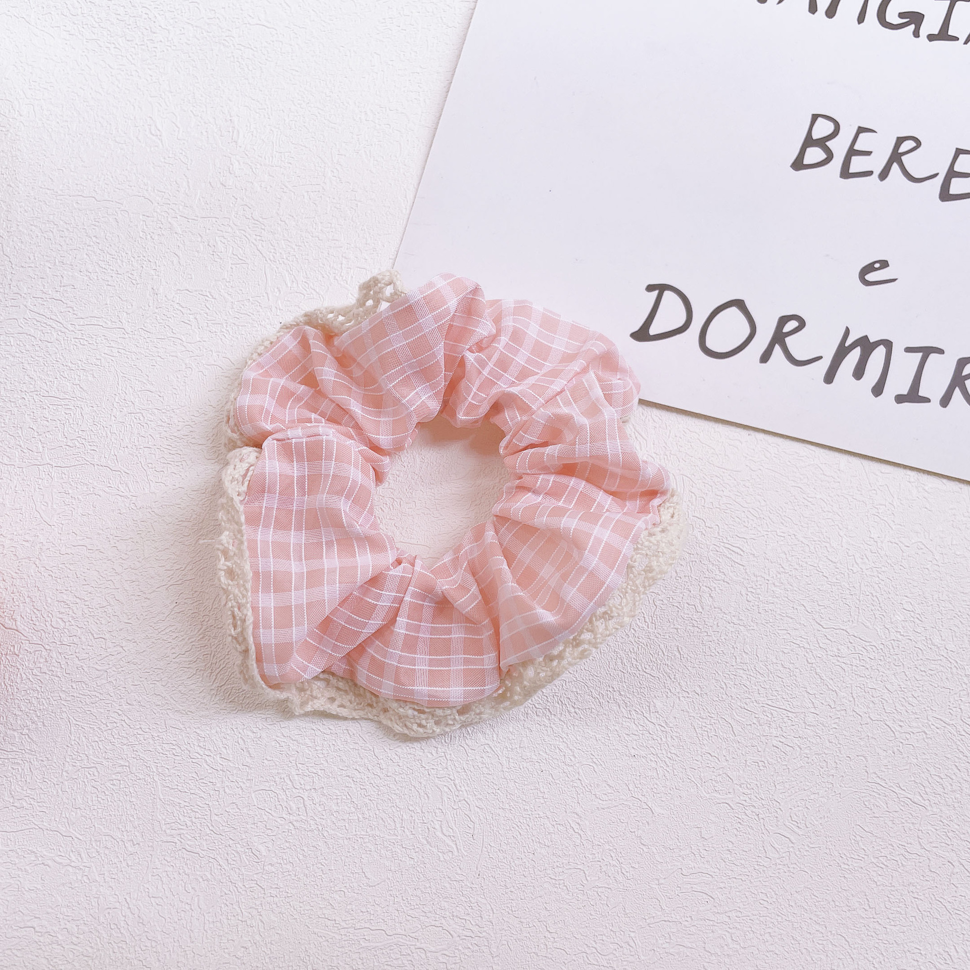 Summer fresh and cute checkered large intestine circle, Japanese girlish sweet lace edge simple bun hair tie pic 10