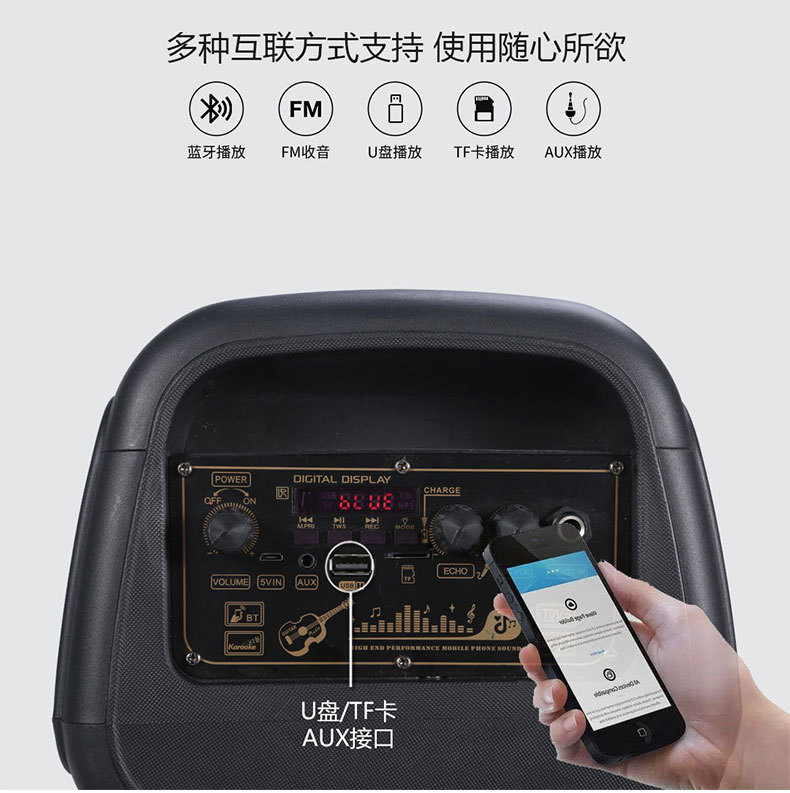 The best-selling dual 6.5-inch speaker RX-6245 flame lamp outdoor multi-functional Bluetooth speaker and portable card-inserting speaker pic 6