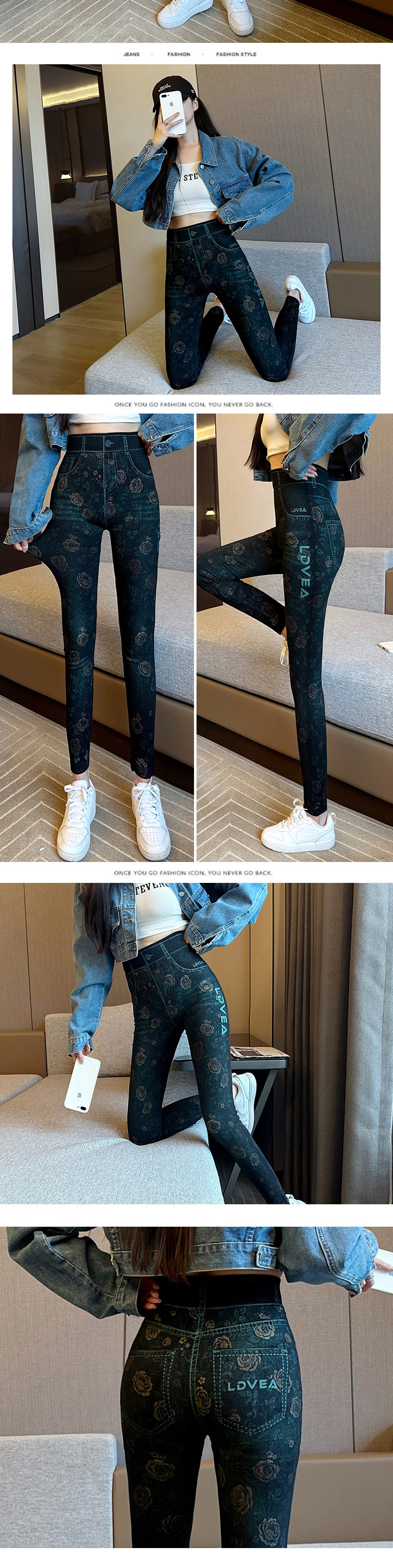 Spring imitation jeans for women, tight stretch high-waisted pants that look petite, Korean-style versatile 9-inch pants, leggings for women pic 19