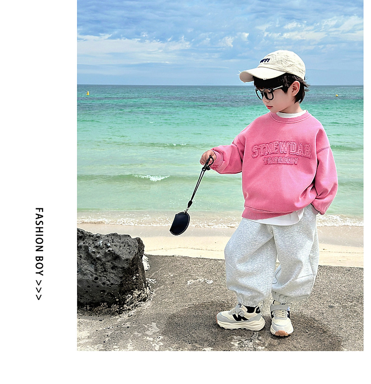 男童卫衣秋装2024新款儿童春秋款粉色长袖上衣男孩秋季宽松帅气潮详情12