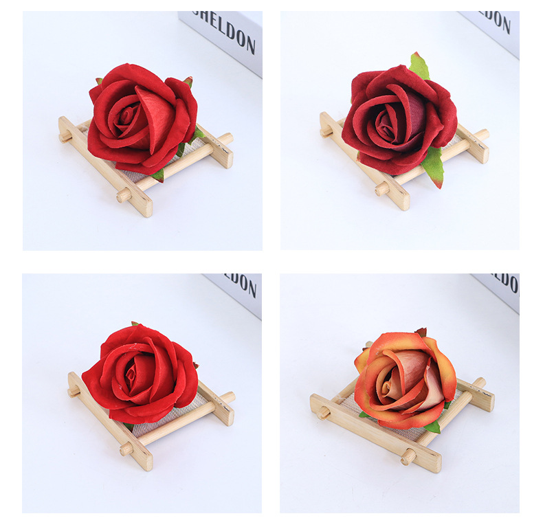 批发5cm绒布玫瑰花蕾仿真花 新娘手腕花DIY婚庆手捧蛋糕装饰花头详情32