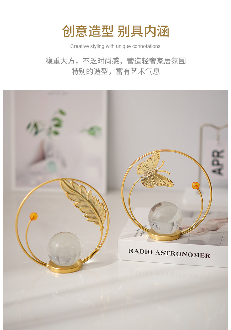 European-style home furnishings, TV cabinet, creative decorative items, light luxury tabletop for the living room entrance, ironwork crystal ball ornaments pic 17