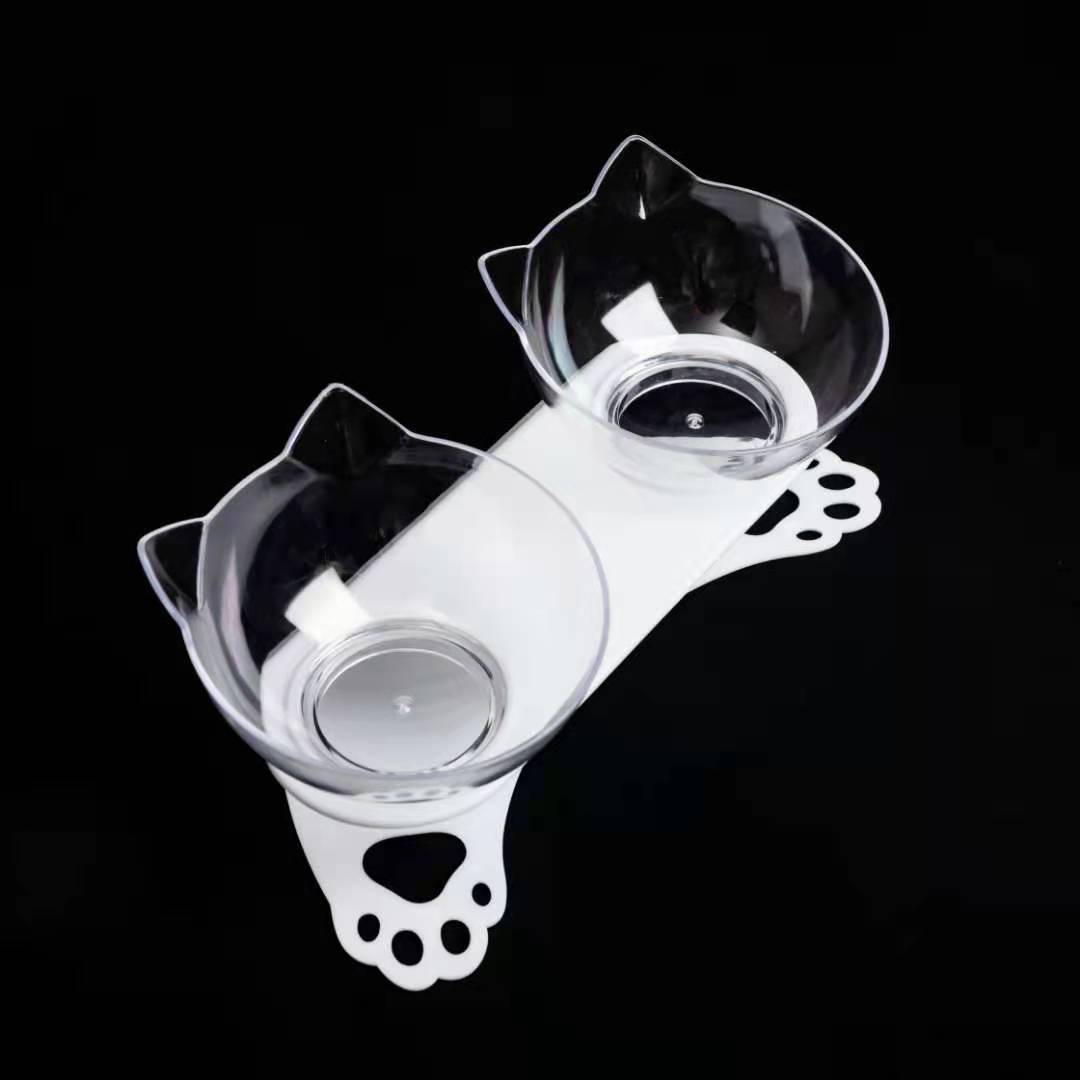 Pet bowl, cat neck guard, transparent tilted cat face, double bowl, dual-purpose, splash-proof dog food set in stock pic 14