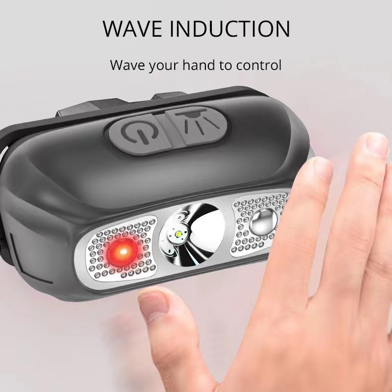 跨境新款头灯超亮感应头戴式头灯充电超长续航户外钓鱼夜跑小手电详情7