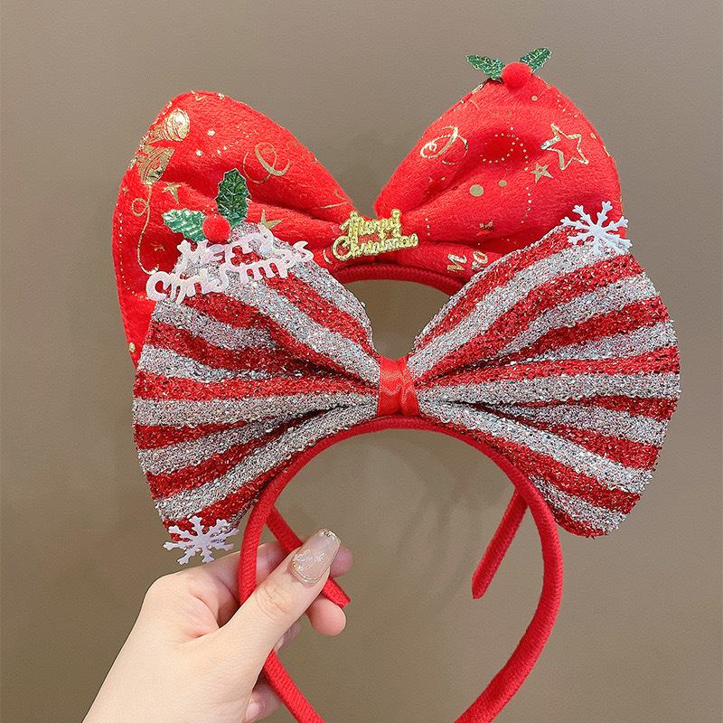 新款儿童圣诞节大红色蝴蝶结头箍 可爱派对装扮发饰品 圣诞发箍风筝款式独特详情9