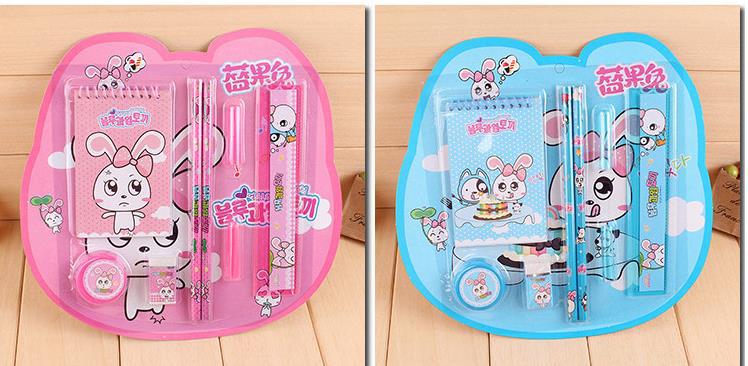 Blue Fruit Rabbit Pink and Blue 8-piece Stationery Set TZ804 Student Stationery set wholesale Taobao supply pic 7