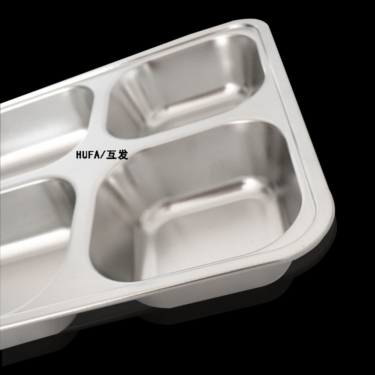 304 stainless steel fast food plate, square compartment lunch box with lid for the cafeteria, custom LOGO, thickened student plate pic 20