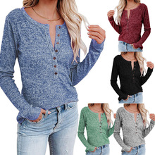 跨境欧美女装亚马逊春夏新款立领中袖衬衫提花毛球休闲宽松上衣详情25