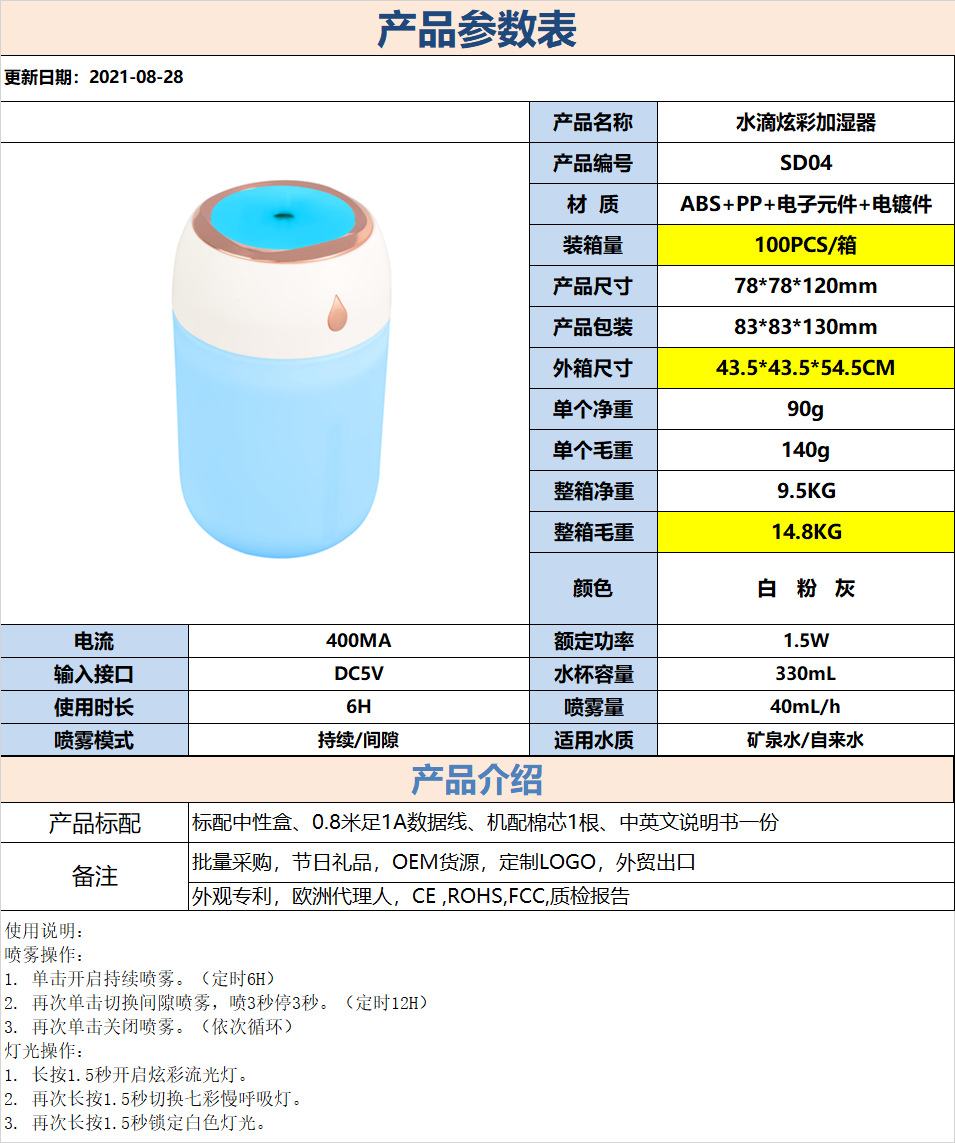 New colorful water drop humidifier USB spray night light silent home mini aromatherapy air humidifier gift pic 1