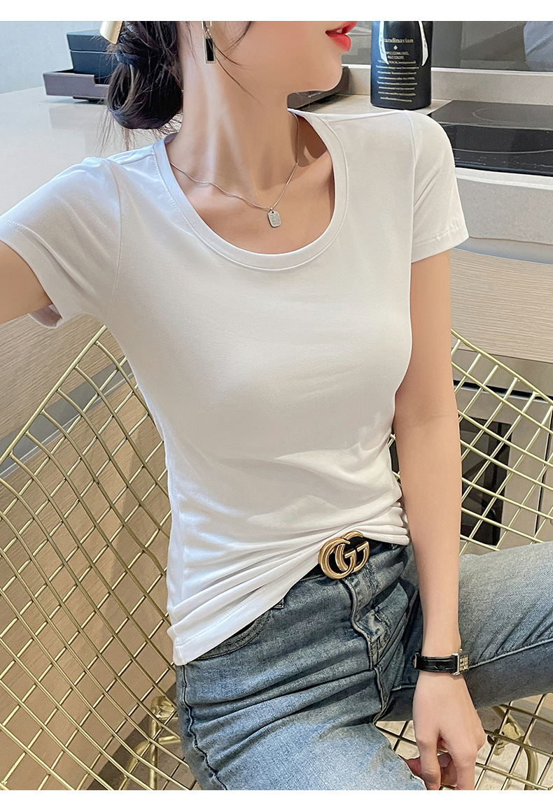 纯棉白色修身v领短袖t恤女2023夏季新款甜辣风显瘦内搭鸡心领上衣详情11