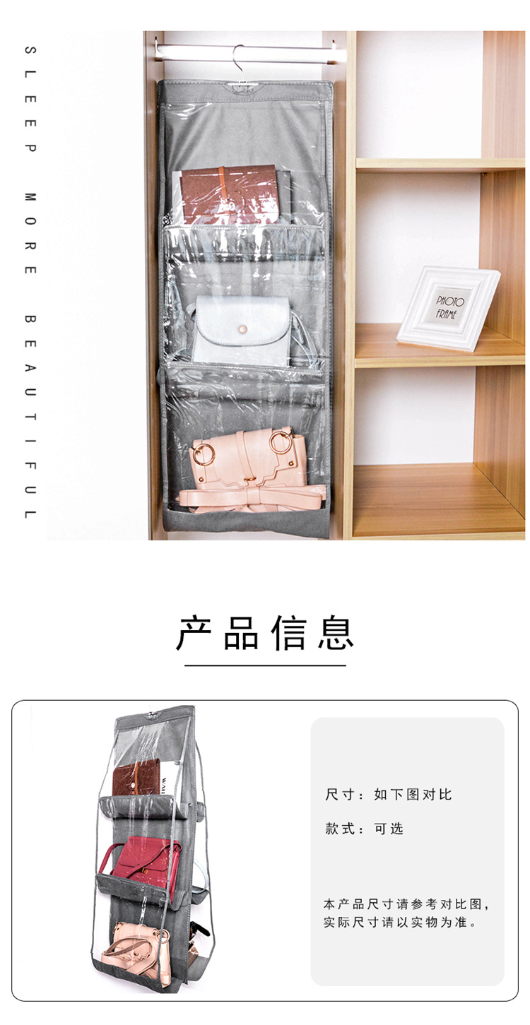 Double-sided six-layer bag, hanging bag, handbag, storage and organization bag, hanging multi-layer transparent dust-proof bag, available in multiple colors pic 6