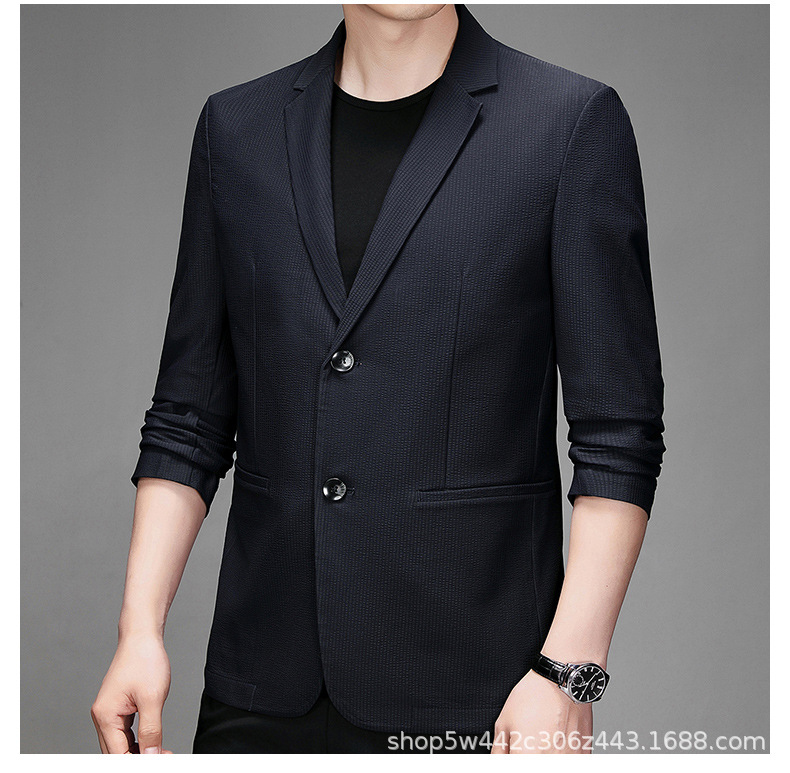 高端品质韩版新款男士春秋薄款西装上衣领空调服男休闲纯色外套详情11