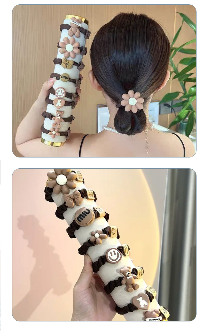 8-piece set of rubber band, smiling face headband, cartoon bear, flower, simple new headwear, satin sausage hoop, high bounce rope pic 7