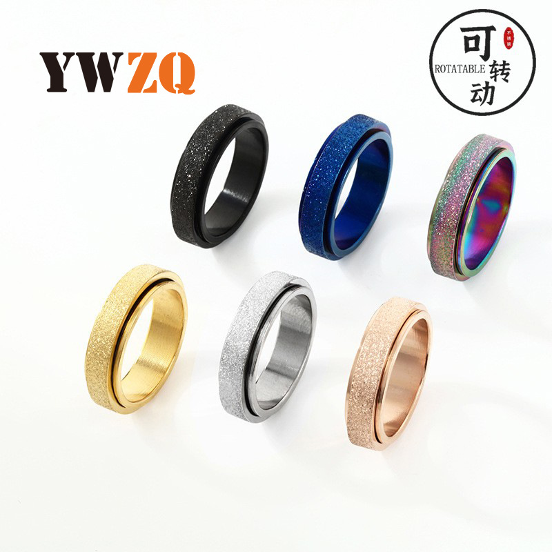 欧美货源星星月亮钛钢戒指可转动解压男女戒指不锈钢饰品配饰批发详情2