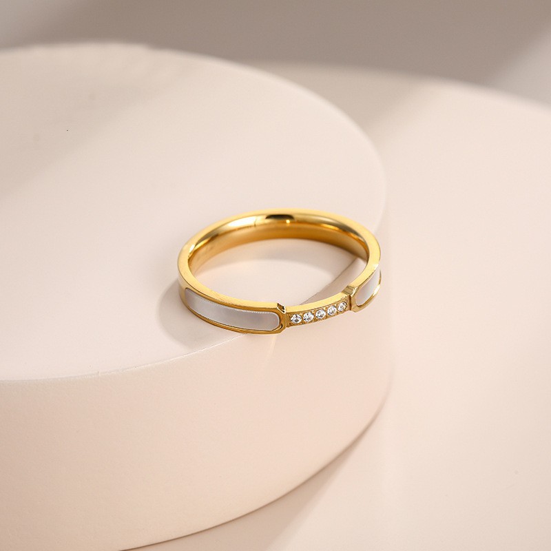 欧美轻奢高级感微镶贝壳戒指白贝母钛钢指环女不掉色百搭小众饰品详情3