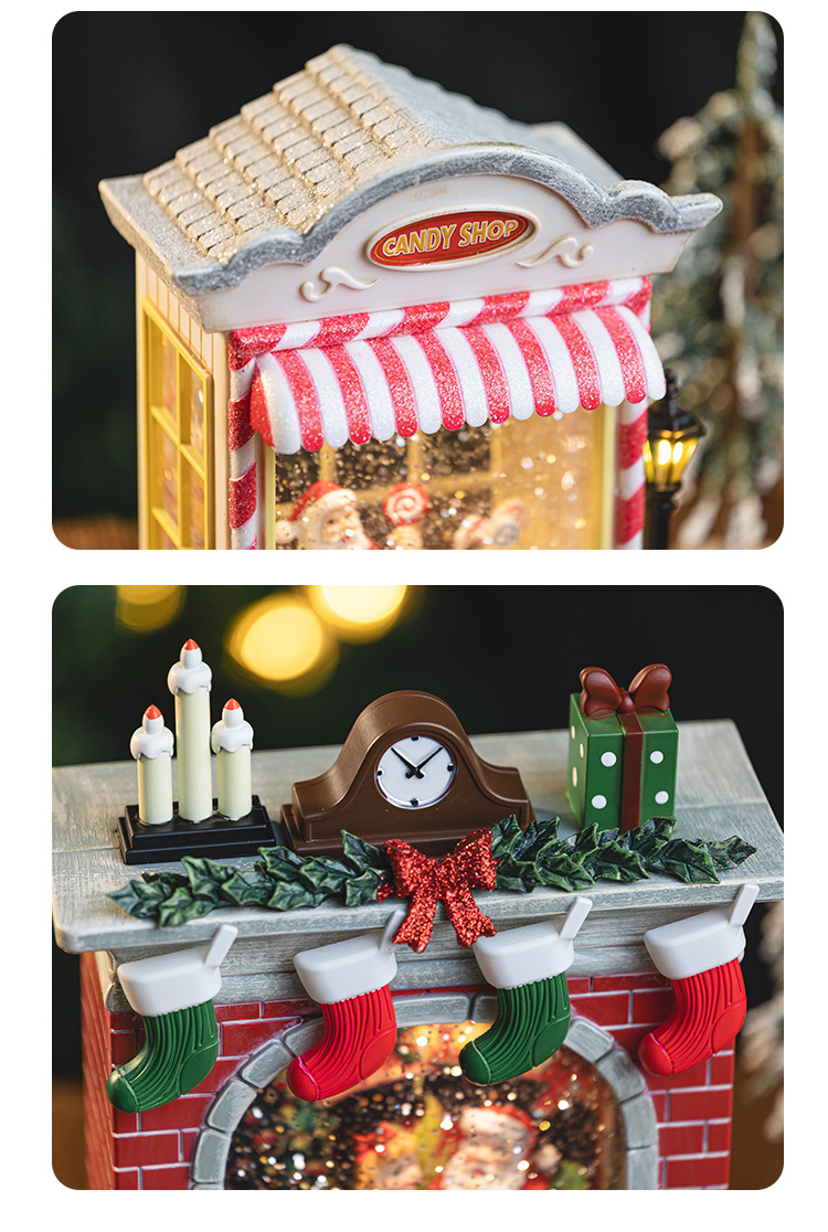 Christmas fireplace decoration, music box, elderly music box, snowfall crystal ball, candy house, birthday gift for children pic 10