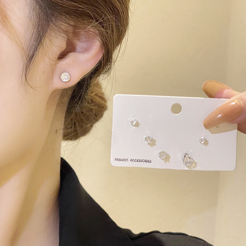 S925银针韩国闪亮镶钻耳钉气质三件套耳环ins风甜美小巧耳饰5753详情8