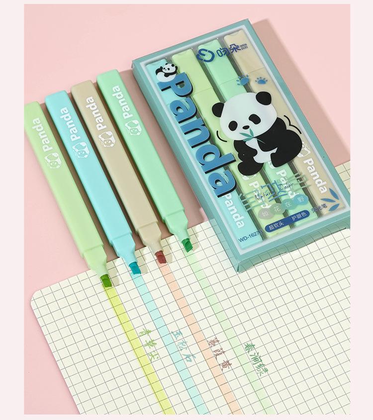 Cartoon panda highlighter, high appearance level, eye-protecting slanted marker pen, colorful key point marking notebook doodle marker pen pic 11