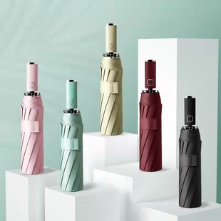 New 12-bone black rubber fully automatic umbrella folding business umbrella three-fold sunshade and protection 嗮 sun umbrella advertising umbrella pic 18