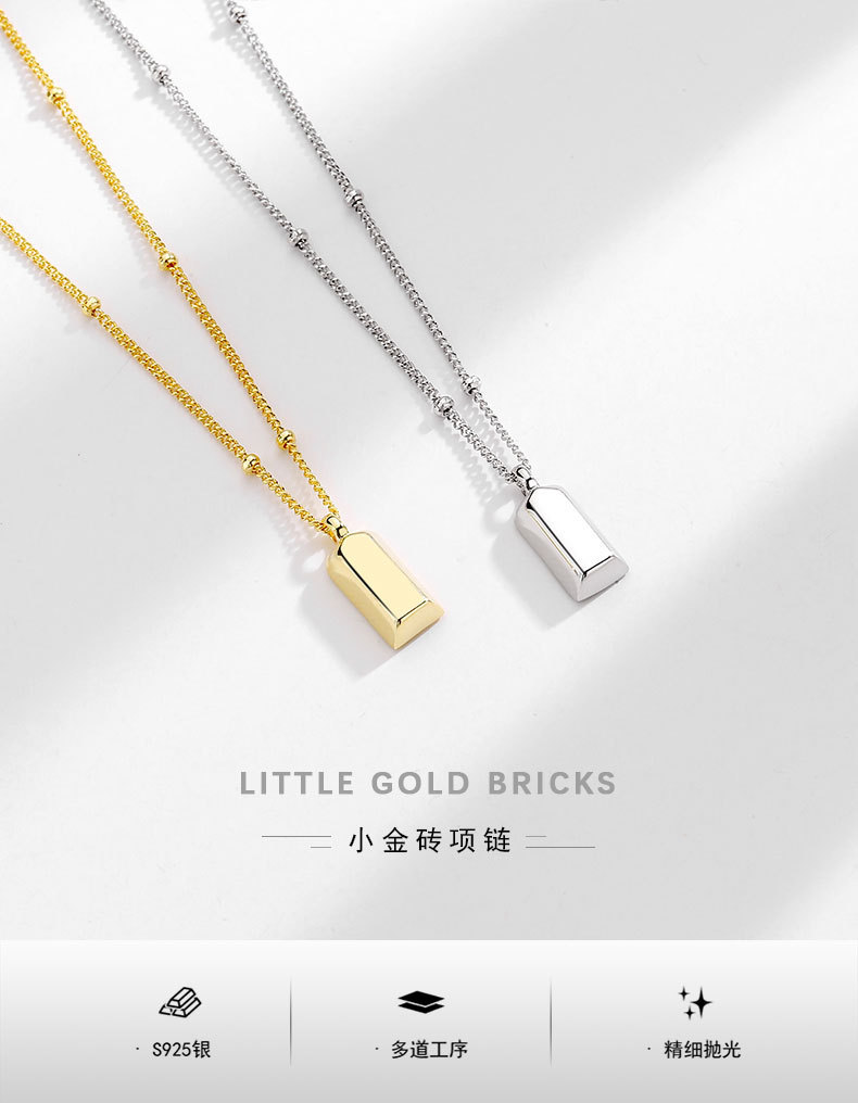 S925 sterling silver Instant Wealth Small gold Bar necklace for women, new light luxury, niche and versatile collarbone chain, wealth-attracting small gold brick pendant pic 47