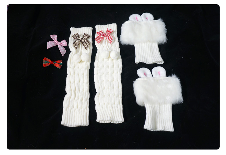 Original cute rabbit ears, fluffy hosiery, soft girl lolita, Japanese jk fur ball bow leg covers, elephant socks pic 11