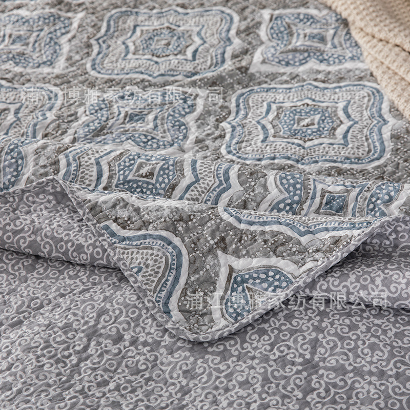 Cross-border supply of new printed checkered pure cotton bed cover three-piece set, cotton handcrafted summer cool quilt quilted quilt wholesale pic 15