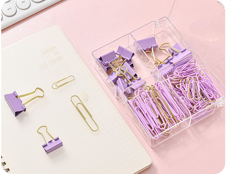 Macaron-colored large flat four-compartment box, golden stationery set, book holder, thumbtack, paperclip combination, small stationery set pic 9