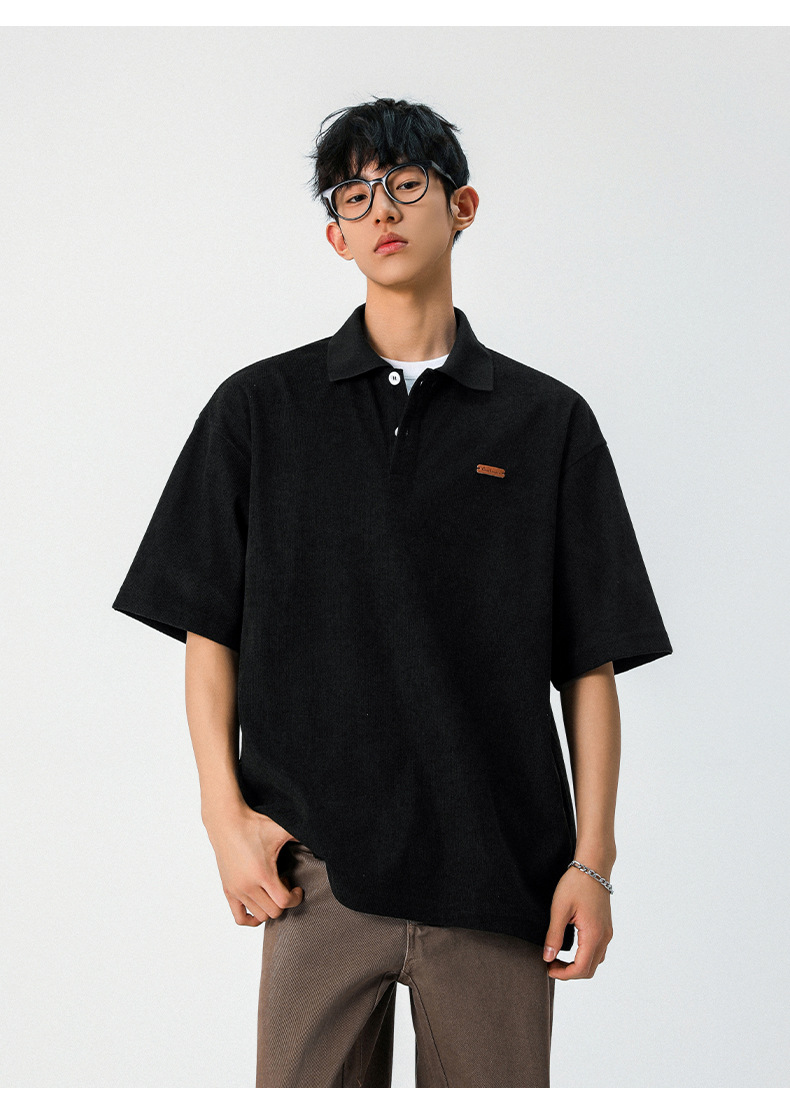 老钱风质感短袖polo衫男夏季款翻领T恤日系简约潮牌宽松体恤上衣详情24