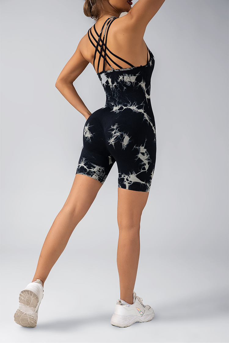 欧美扎染连体衣塑身一体式交叉美背背心紧身无缝健身瑜伽服短裤女详情29