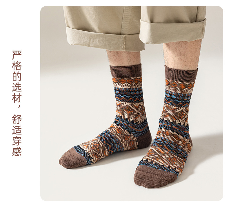 男士秋冬中筒袜英伦风民族风双针双路手工无骨缝头袜子公园详情13