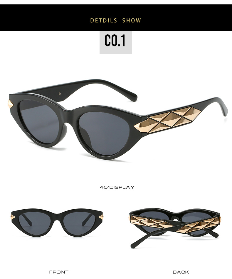 2023外贸跨境爆款朋克太阳镜女 欧美街拍摩登复古猫眼形墨镜详情7