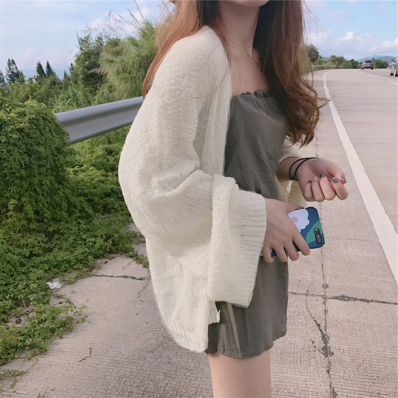 2020 Summer Korean beach V-neck school style loose sun-protective cardigan light jacket for students, trendy knitted cardigan for women pic 10